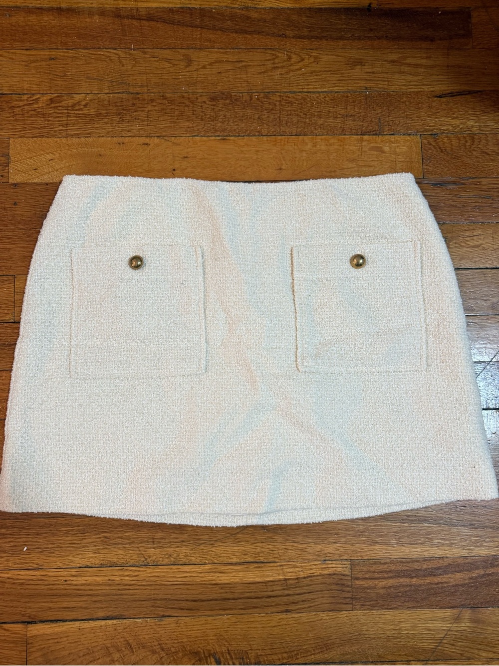 Reformation Cream Textured Mini Skirt with Front Pockets